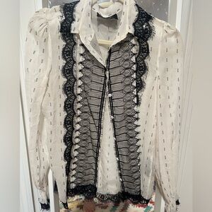 The Kooples Sheer Blouse with Eyelash Black Lace - S